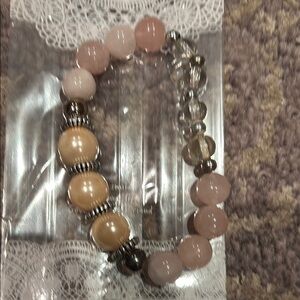 Elegant Pink and Gold Beaded Bracelet semi precious stones